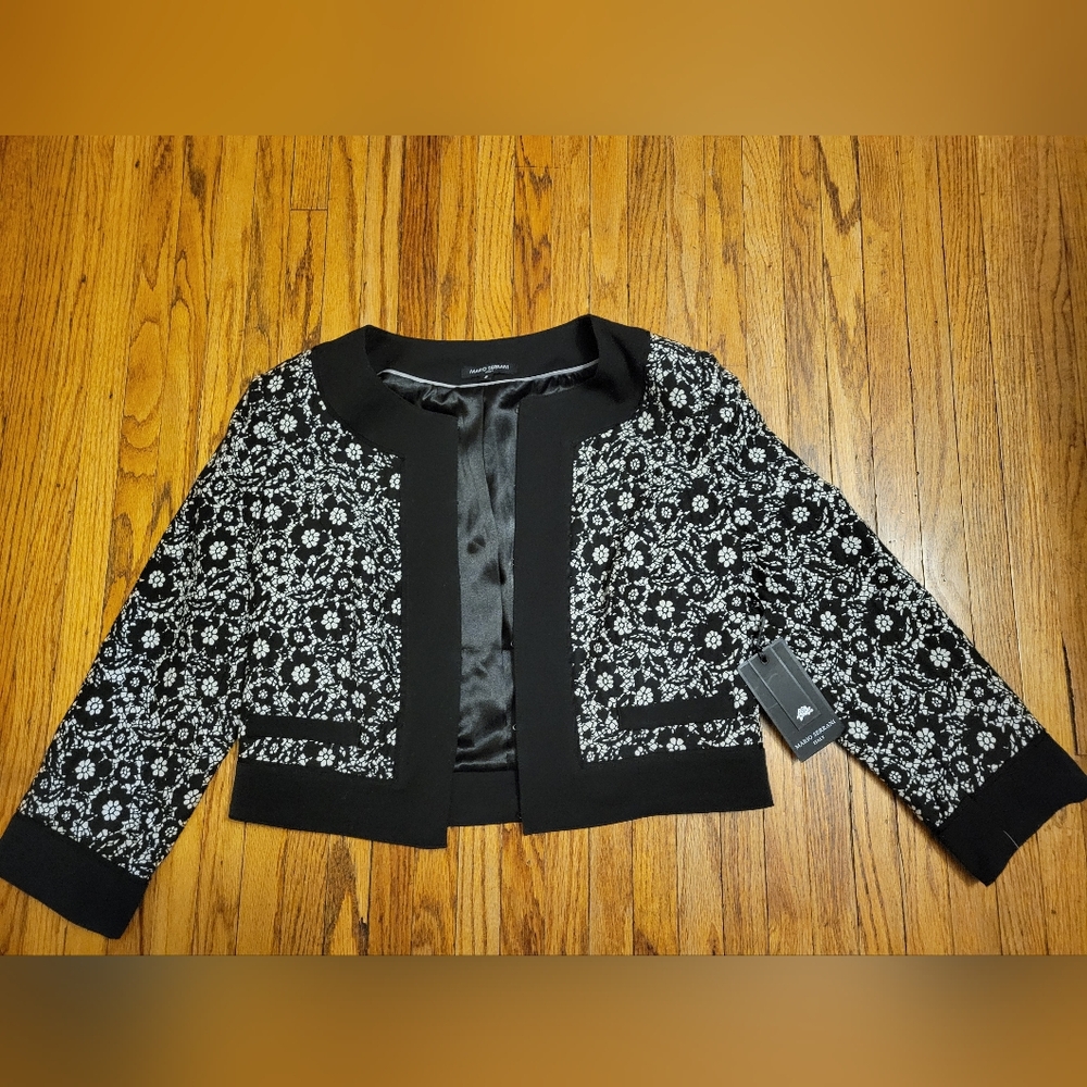 NWT Sz 8 MARIO SERRANI Black and White Floral Women's Blazer